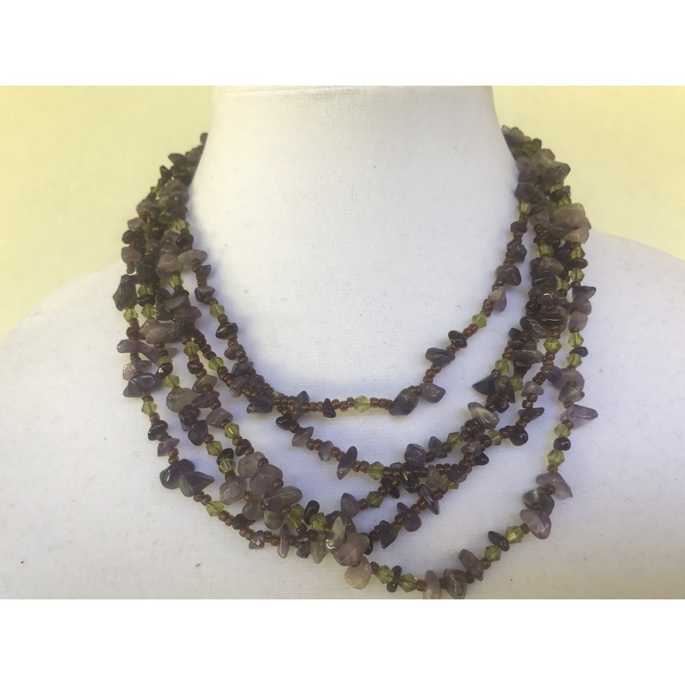 Necklace Multi layered Colored Pressed Glass Beaded purple green multi strand